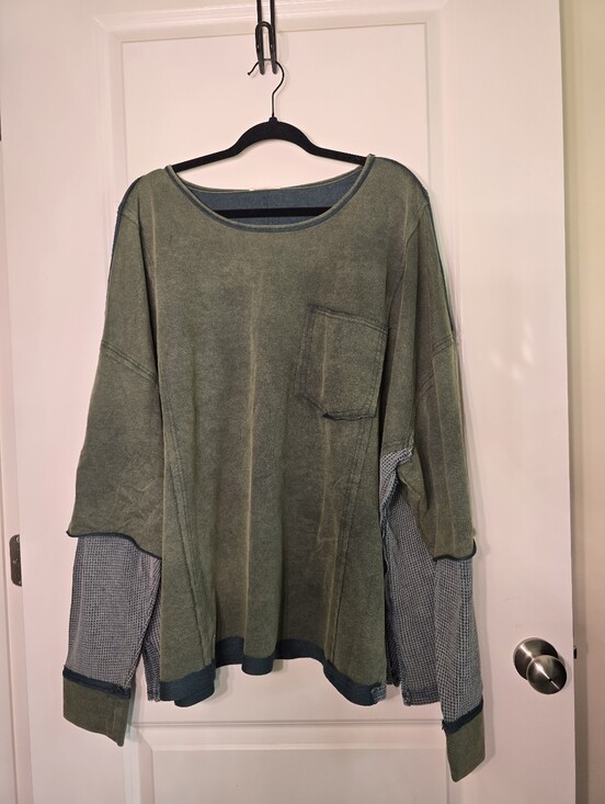 BiBi Tops - BIBI Olive Green Mixed-Media Pullover Oversized